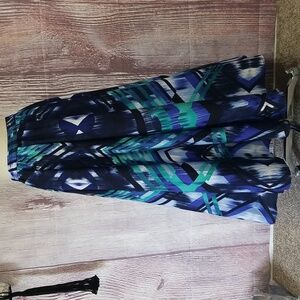 Spense Navy & Aqua Maxi Skirt w/ Abstract Print - Size Medium